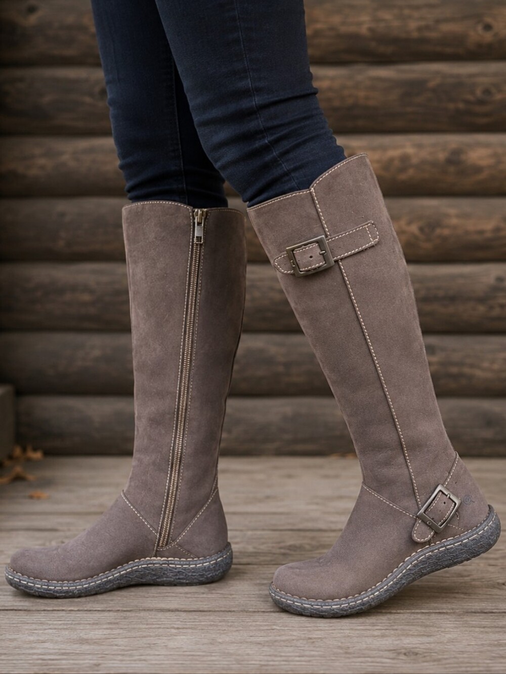 Born Kenya Y2K Boho Moto Minimalist Tall Nubuck Buckle Riding Boots 7M